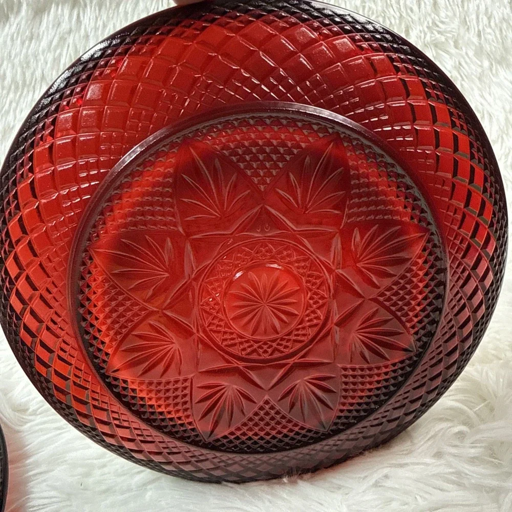 Vintage Cristal D'Arques Durand Luminarc 2 Ruby Red Glass Salad Plate France 8